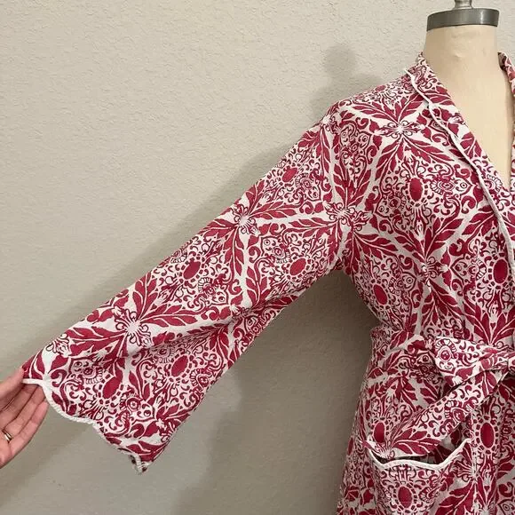 HEIDI CAREY Filigree Kimono Robe Red White Floral Long Sleeve Lounge - Picture 5 of 13